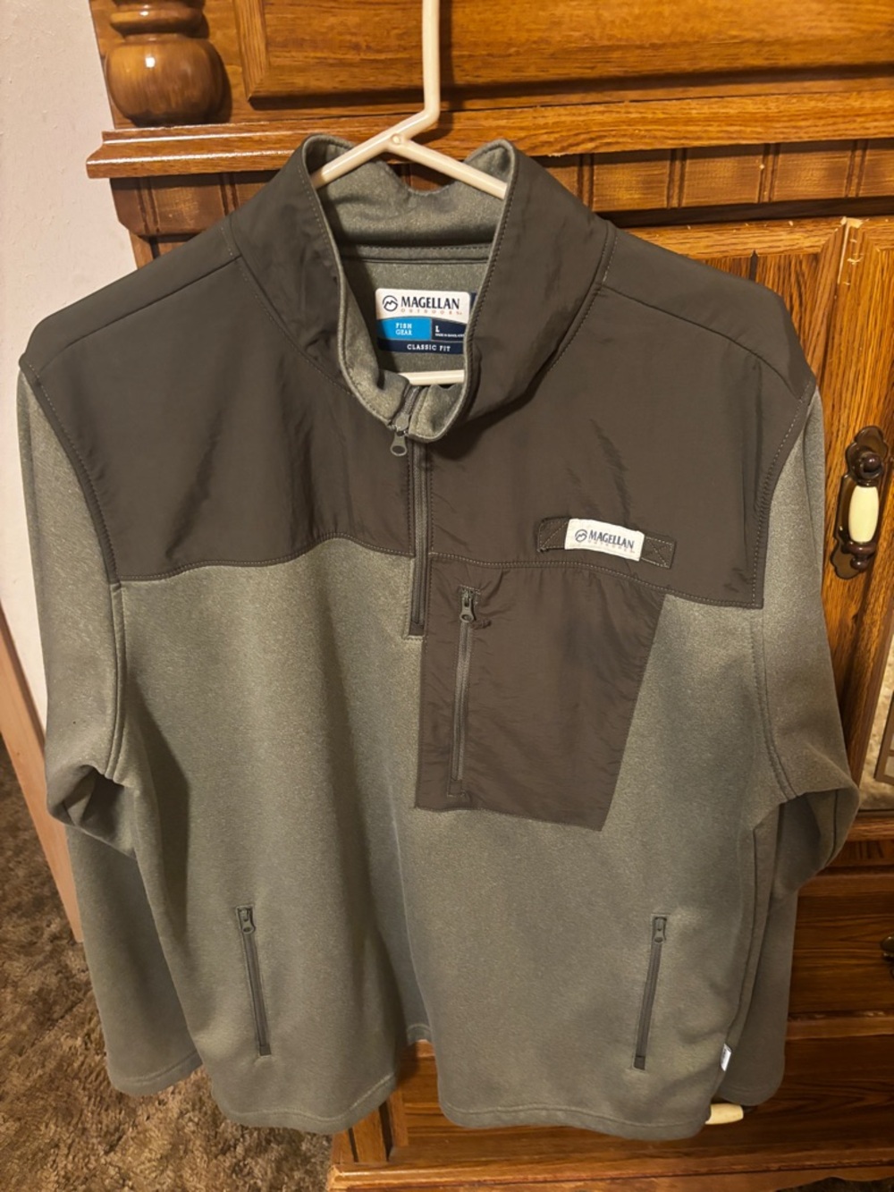 Magellan Outdoors Olive Green & Dark Gray Half-Zip Fleece Pullover